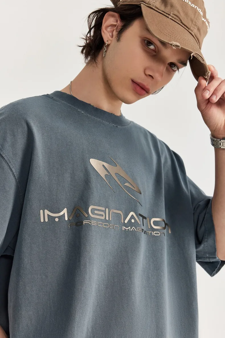 Jie Zhan Discount Store | Titanium Bright Face Wash Water Abraded T-shirt  Spring/Summer Fashion Brand Loose Street Short Sleeve Jacket display picture 12