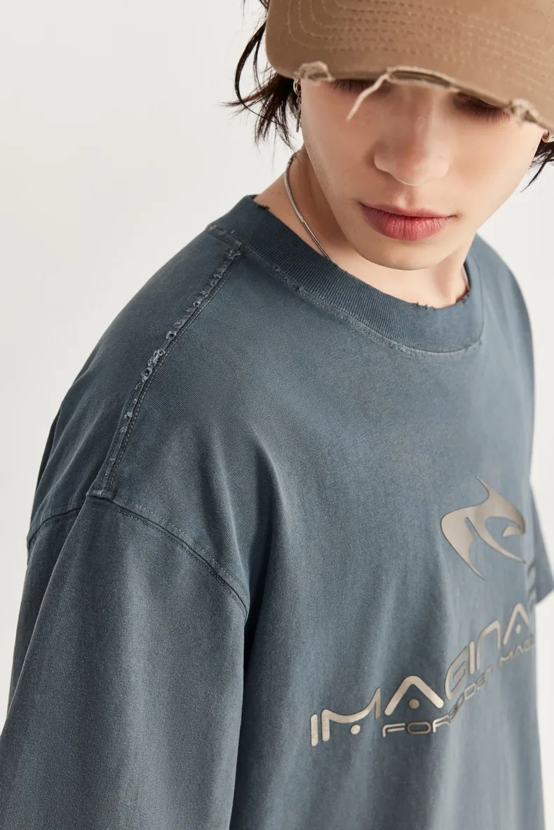 Jie Zhan Discount Store | Titanium Bright Face Wash Water Abraded T-shirt  Spring/Summer Fashion Brand Loose Street Short Sleeve Jacket display picture 13