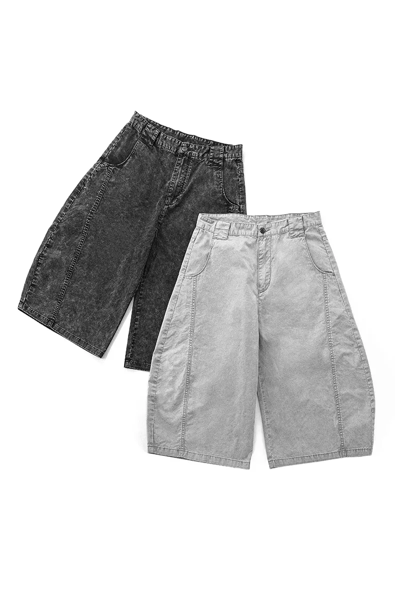 Jie Zhan Men's Wear | Seven-point Three-dimensional Cut Washing Scimitar Pants 25 Spring/Summer New Products Old Street Workwear Shorts Men display picture 2
