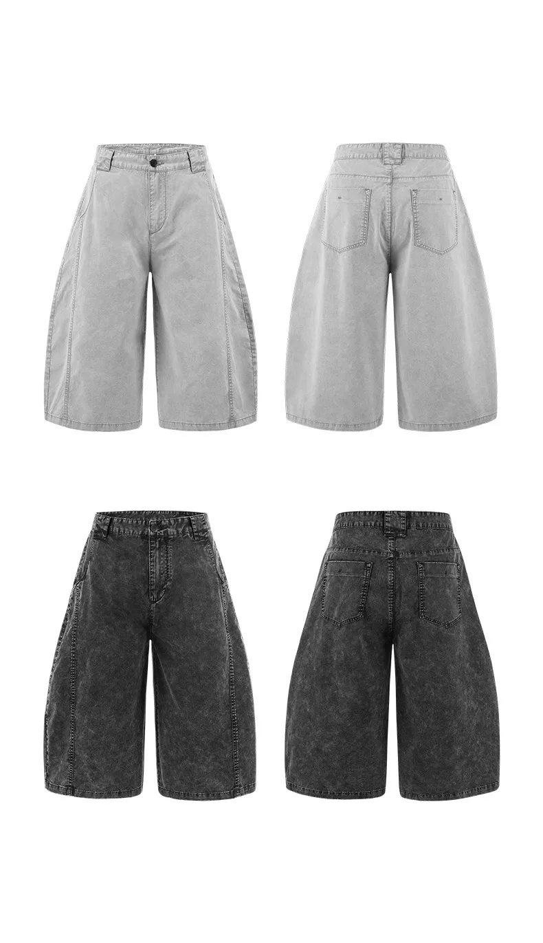 Jie Zhan Men's Wear | Seven-point Three-dimensional Cut Washing Scimitar Pants 25 Spring/Summer New Products Old Street Workwear Shorts Men display picture 3