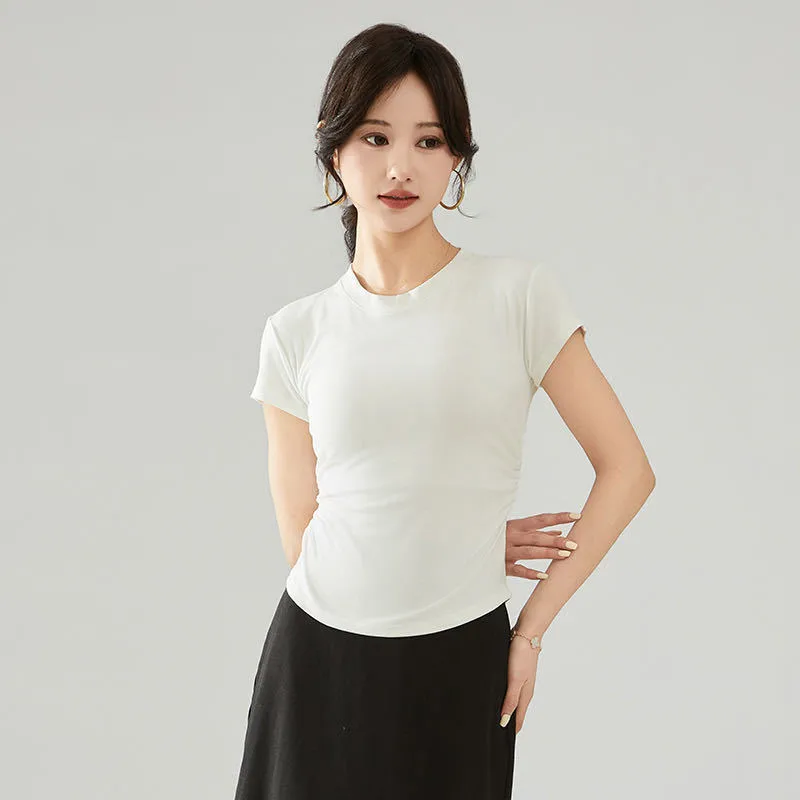 Small Man Waist Shoulder Short-sleeved Cotton T-shirt Women's Summer Design Sense Small Early Spring European Goods Small Shirt Explosive Top display picture 4