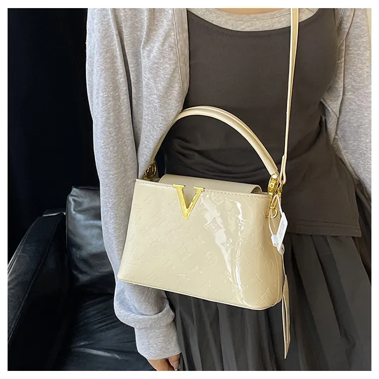 Foreign Trade New Patent Leather Fashion All-match Letter Bucket Bag Fashionable Handbag Large Capacity Single Shoulder Crossbody Bag display picture 13