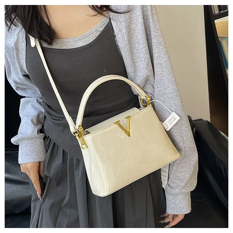 Foreign Trade New Patent Leather Fashion All-match Letter Bucket Bag Fashionable Handbag Large Capacity Single Shoulder Crossbody Bag display picture 14