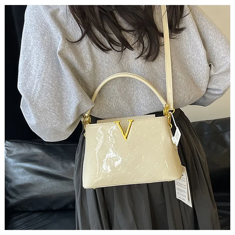 Foreign Trade New Patent Leather Fashion All-match Letter Bucket Bag Fashionable Handbag Large Capacity Single Shoulder Crossbody Bag display picture 15
