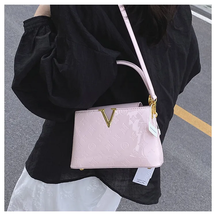 Foreign Trade New Patent Leather Fashion All-match Letter Bucket Bag Fashionable Handbag Large Capacity Single Shoulder Crossbody Bag display picture 17