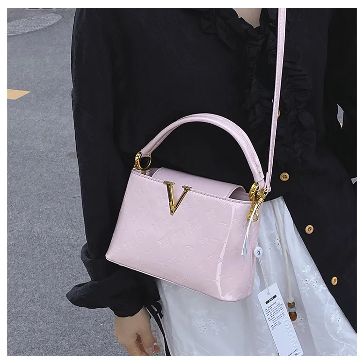 Foreign Trade New Patent Leather Fashion All-match Letter Bucket Bag Fashionable Handbag Large Capacity Single Shoulder Crossbody Bag display picture 18
