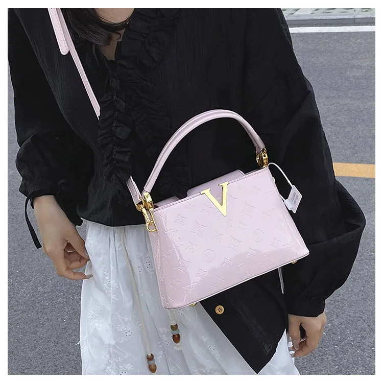 Foreign Trade New Patent Leather Fashion All-match Letter Bucket Bag Fashionable Handbag Large Capacity Single Shoulder Crossbody Bag display picture 19