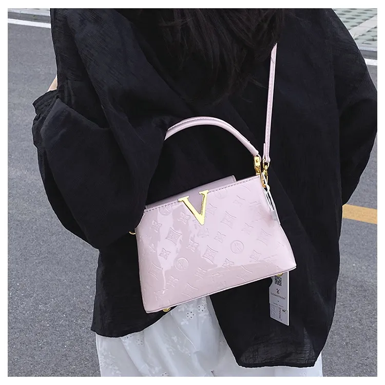 Foreign Trade New Patent Leather Fashion All-match Letter Bucket Bag Fashionable Handbag Large Capacity Single Shoulder Crossbody Bag display picture 20