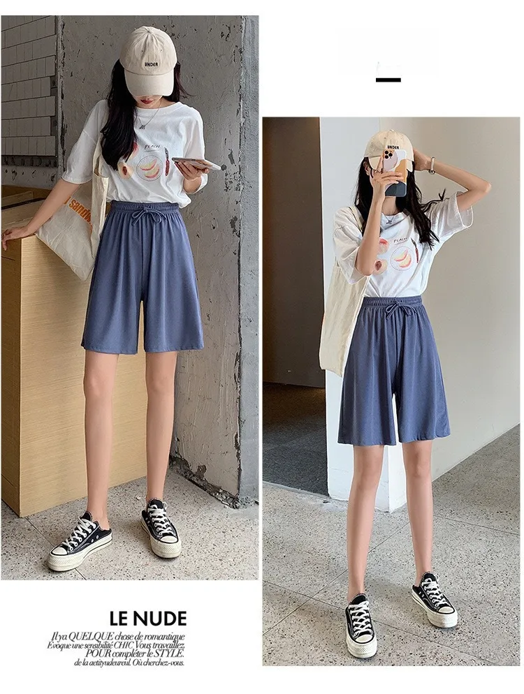 Plus Size Foreign Trade Women's Shorts Five-point Pants Women's High Waist Ice Silk Pants Loose Women's Summer Outer Wear Casual Straight Shorts display picture 2