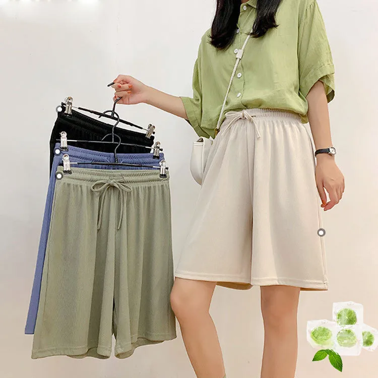 Plus Size Foreign Trade Women's Shorts Five-point Pants Women's High Waist Ice Silk Pants Loose Women's Summer Outer Wear Casual Straight Shorts display picture 3