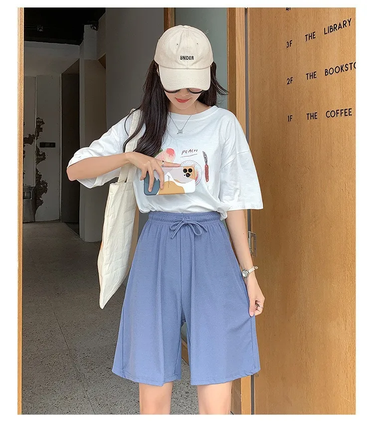 Plus Size Foreign Trade Women's Shorts Five-point Pants Women's High Waist Ice Silk Pants Loose Women's Summer Outer Wear Casual Straight Shorts display picture 10