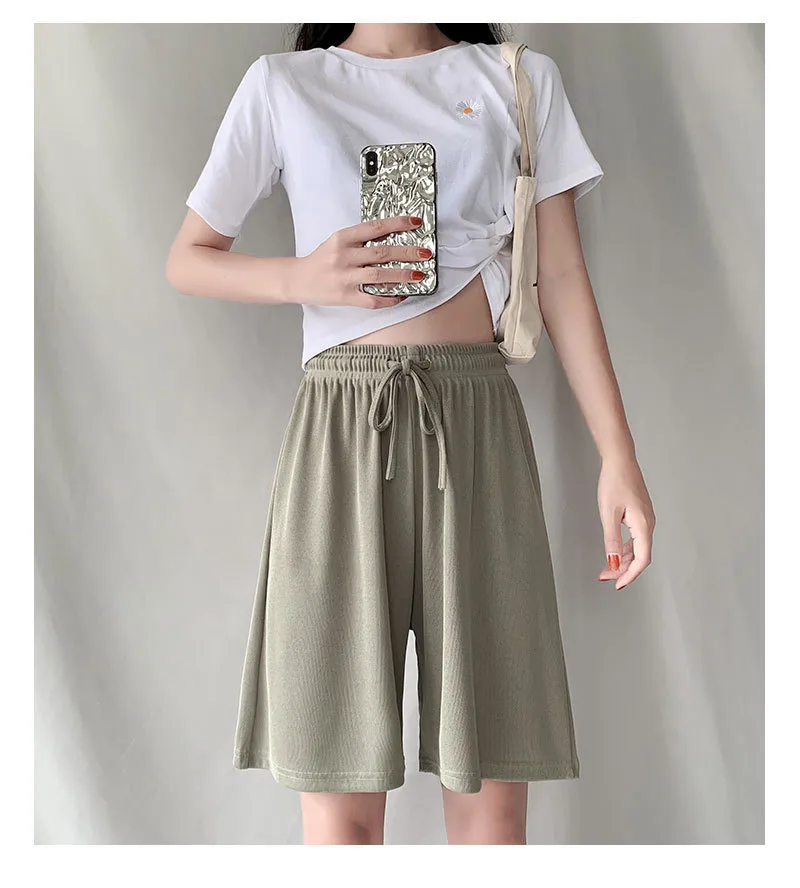 Plus Size Foreign Trade Women's Shorts Five-point Pants Women's High Waist Ice Silk Pants Loose Women's Summer Outer Wear Casual Straight Shorts display picture 17