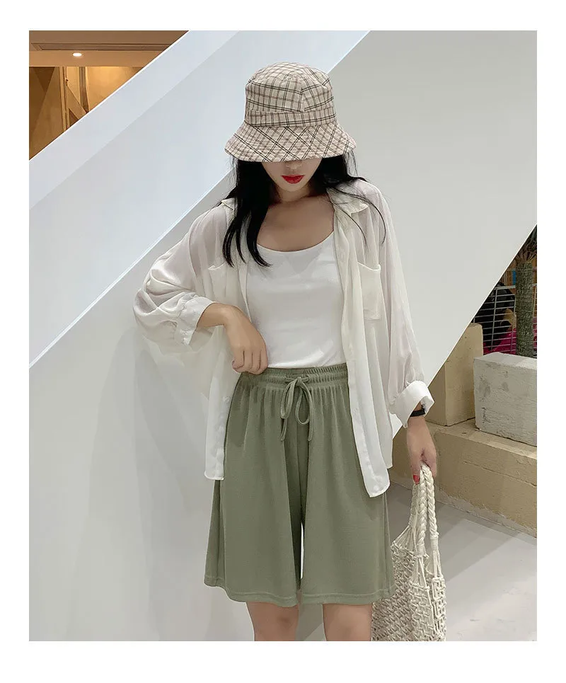 Plus Size Foreign Trade Women's Shorts Five-point Pants Women's High Waist Ice Silk Pants Loose Women's Summer Outer Wear Casual Straight Shorts display picture 18