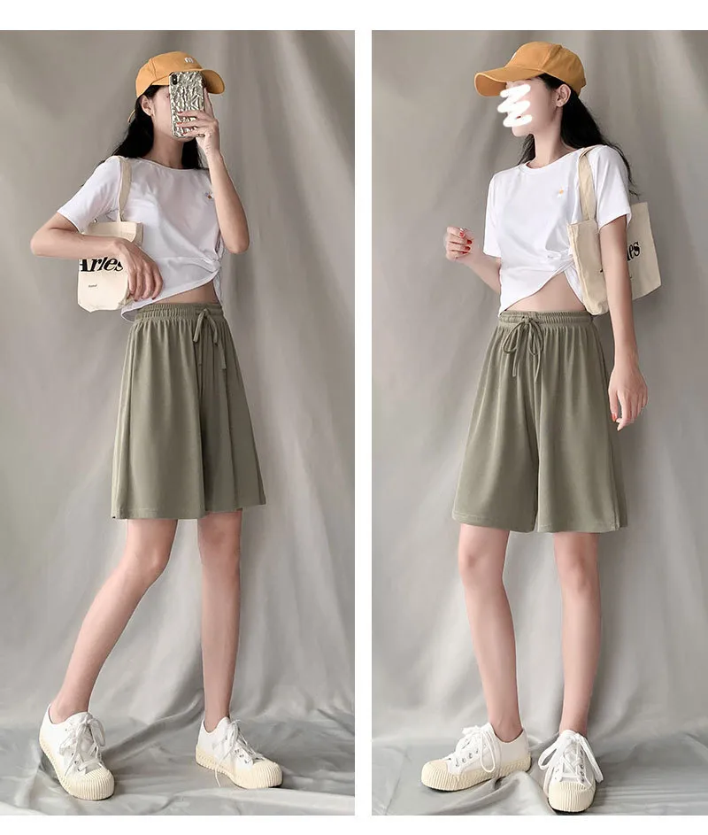 Plus Size Foreign Trade Women's Shorts Five-point Pants Women's High Waist Ice Silk Pants Loose Women's Summer Outer Wear Casual Straight Shorts display picture 19