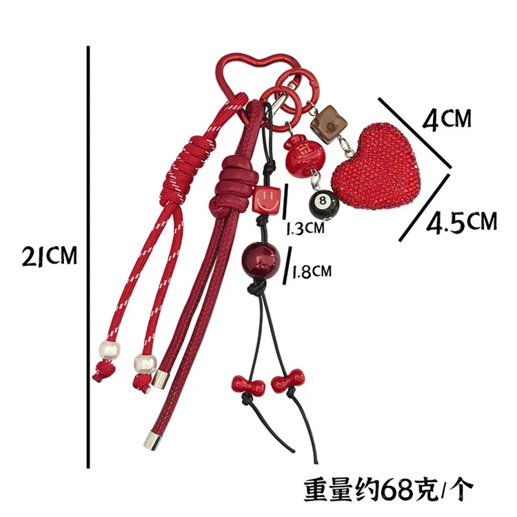 Hot-selling Full Diamond Heart Keychain Pendant Backpack Pendant Accessories Car Key Pendant Fashion Accessories display picture 2