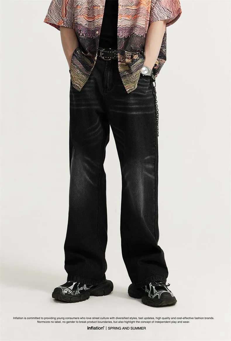INF Men's Wear | White Washed Wide Leg Jeans  Spring And Summer New Tide Brand Street Retro Old Straight Leg Pants display picture 2