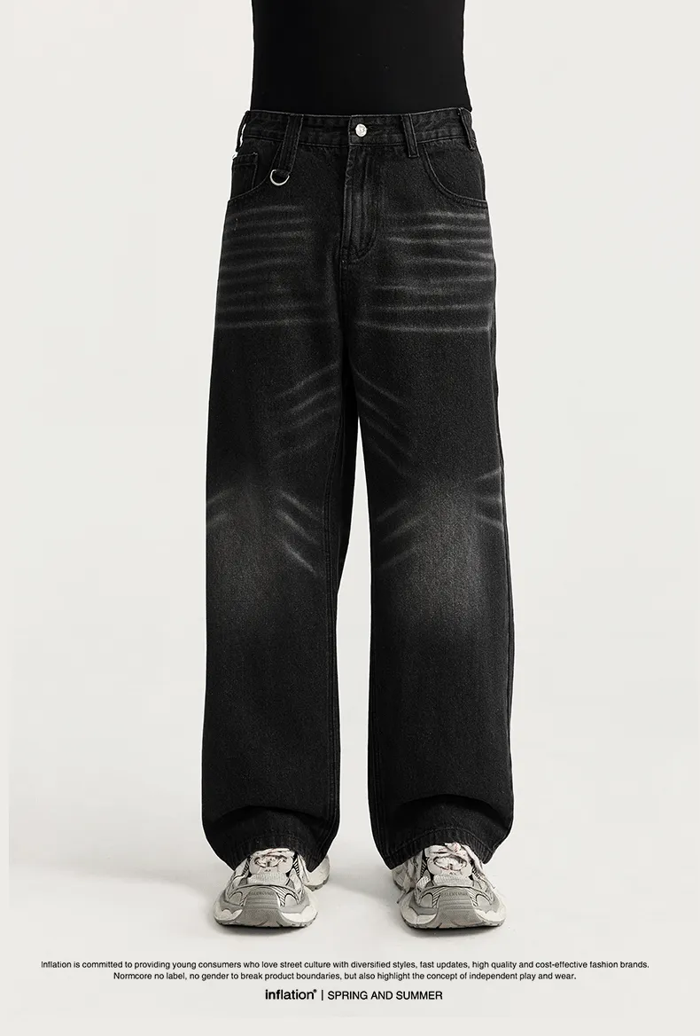 INF Men's Wear | White Washed Wide Leg Jeans  Spring And Summer New Tide Brand Street Retro Old Straight Leg Pants display picture 3