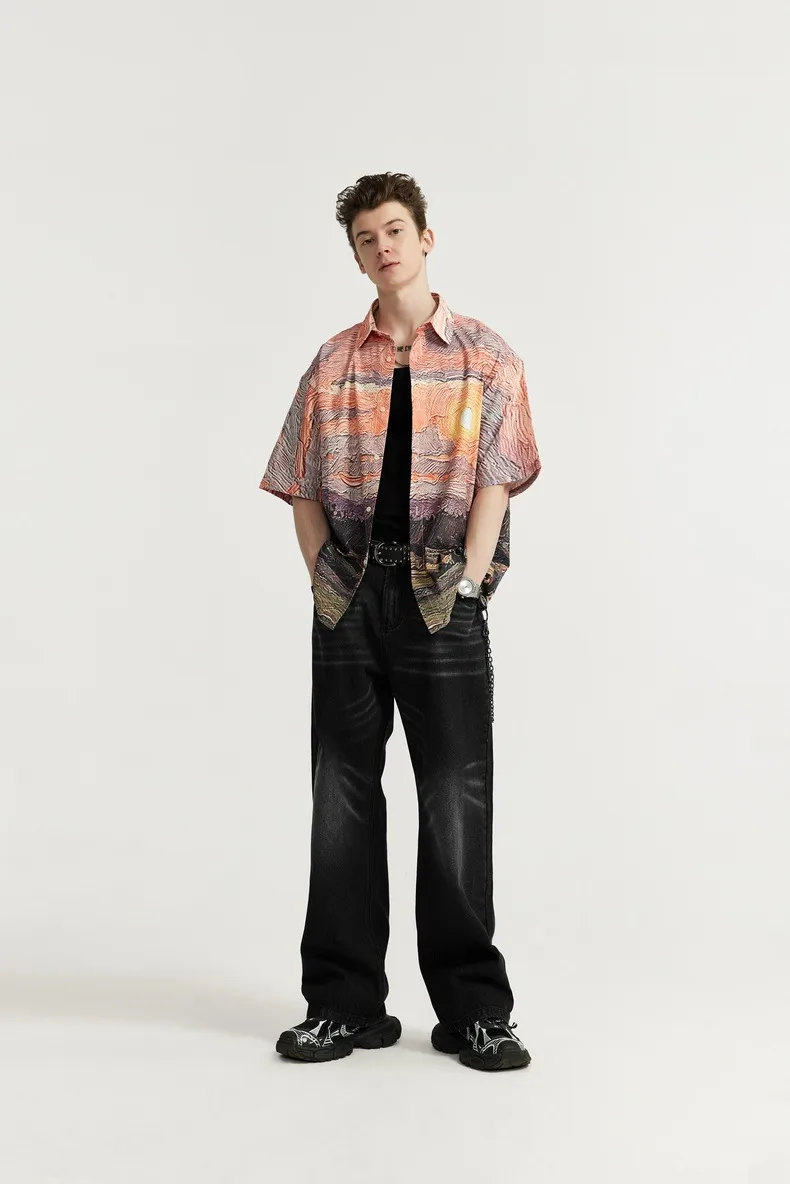 INF Men's Wear | White Washed Wide Leg Jeans  Spring And Summer New Tide Brand Street Retro Old Straight Leg Pants display picture 5