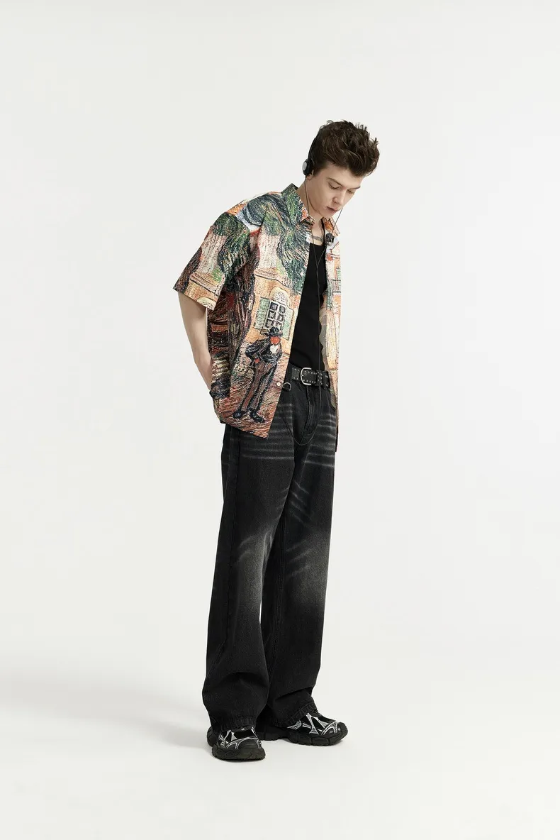 INF Men's Wear | White Washed Wide Leg Jeans  Spring And Summer New Tide Brand Street Retro Old Straight Leg Pants display picture 6