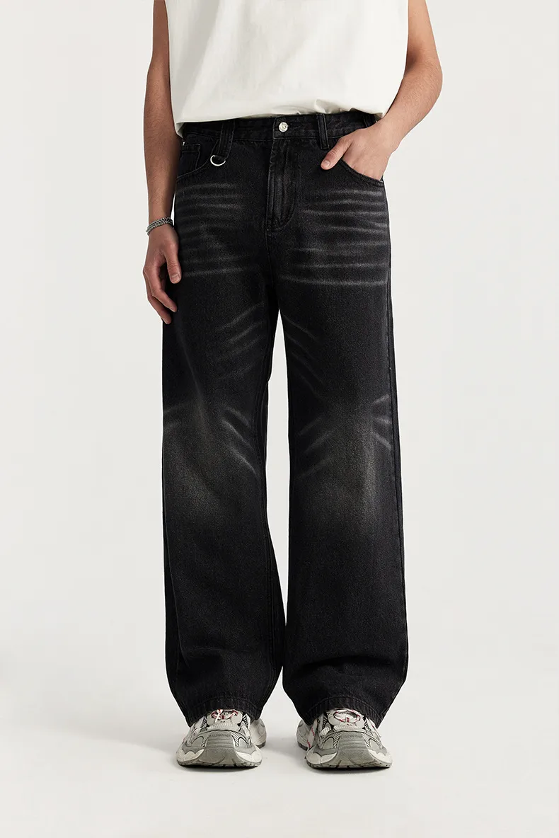 INF Men's Wear | White Washed Wide Leg Jeans  Spring And Summer New Tide Brand Street Retro Old Straight Leg Pants display picture 7