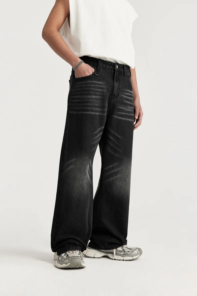 INF Men's Wear | White Washed Wide Leg Jeans  Spring And Summer New Tide Brand Street Retro Old Straight Leg Pants display picture 8