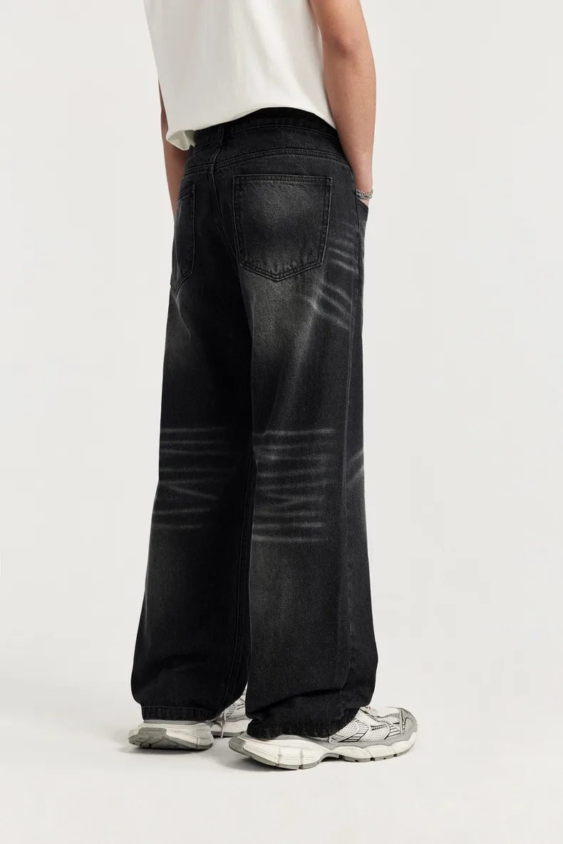 INF Men's Wear | White Washed Wide Leg Jeans  Spring And Summer New Tide Brand Street Retro Old Straight Leg Pants display picture 9