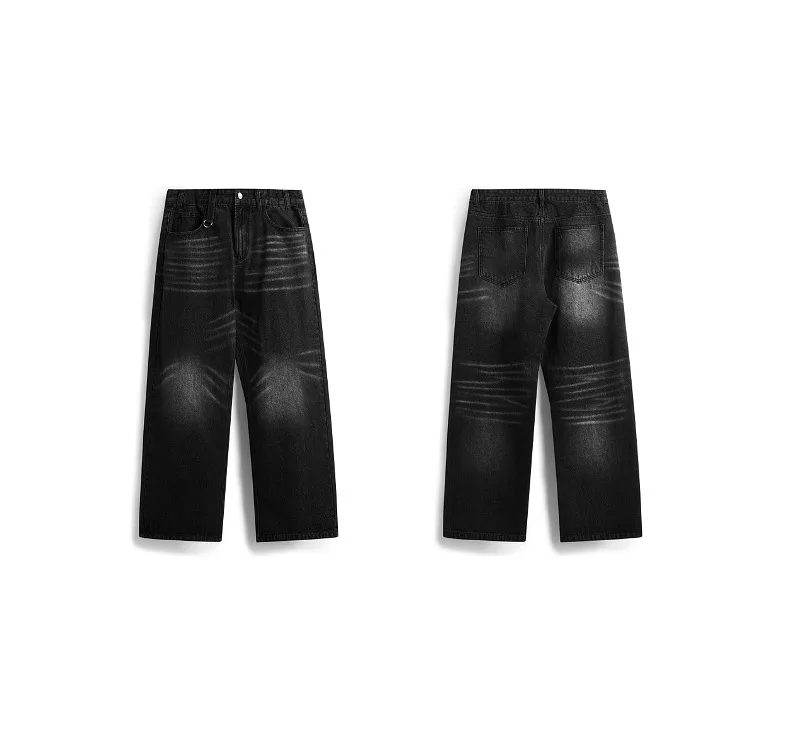 INF Men's Wear | White Washed Wide Leg Jeans  Spring And Summer New Tide Brand Street Retro Old Straight Leg Pants display picture 10