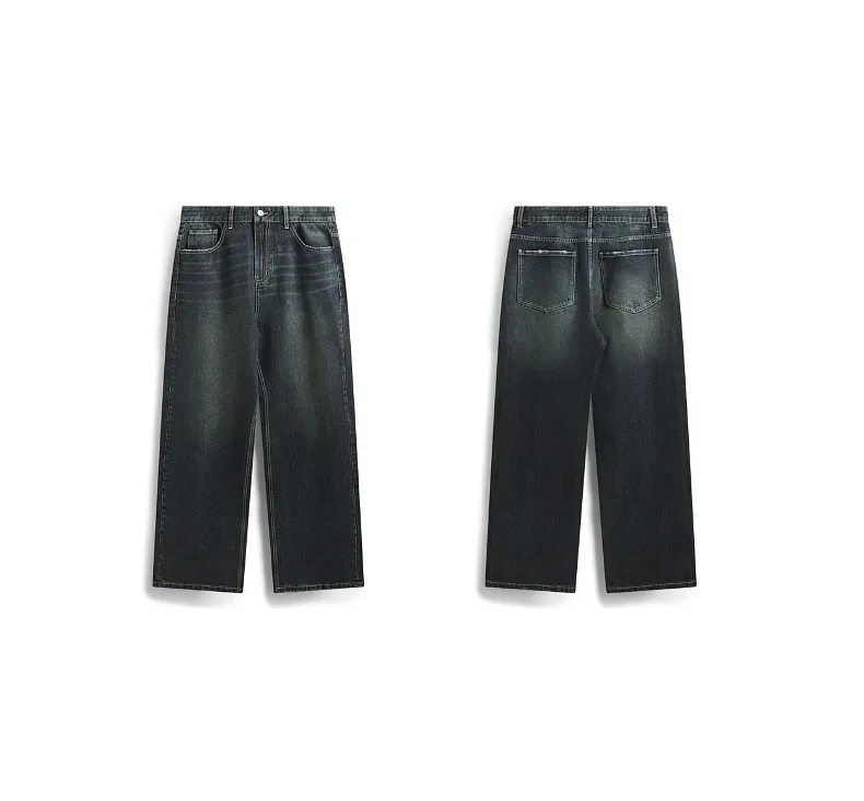 INF Men's Retro Coated Wide Leg Jeans 024 Spring And Summer New Trendy Brand Cat Must Do Old Loose Straight Pants display picture 11