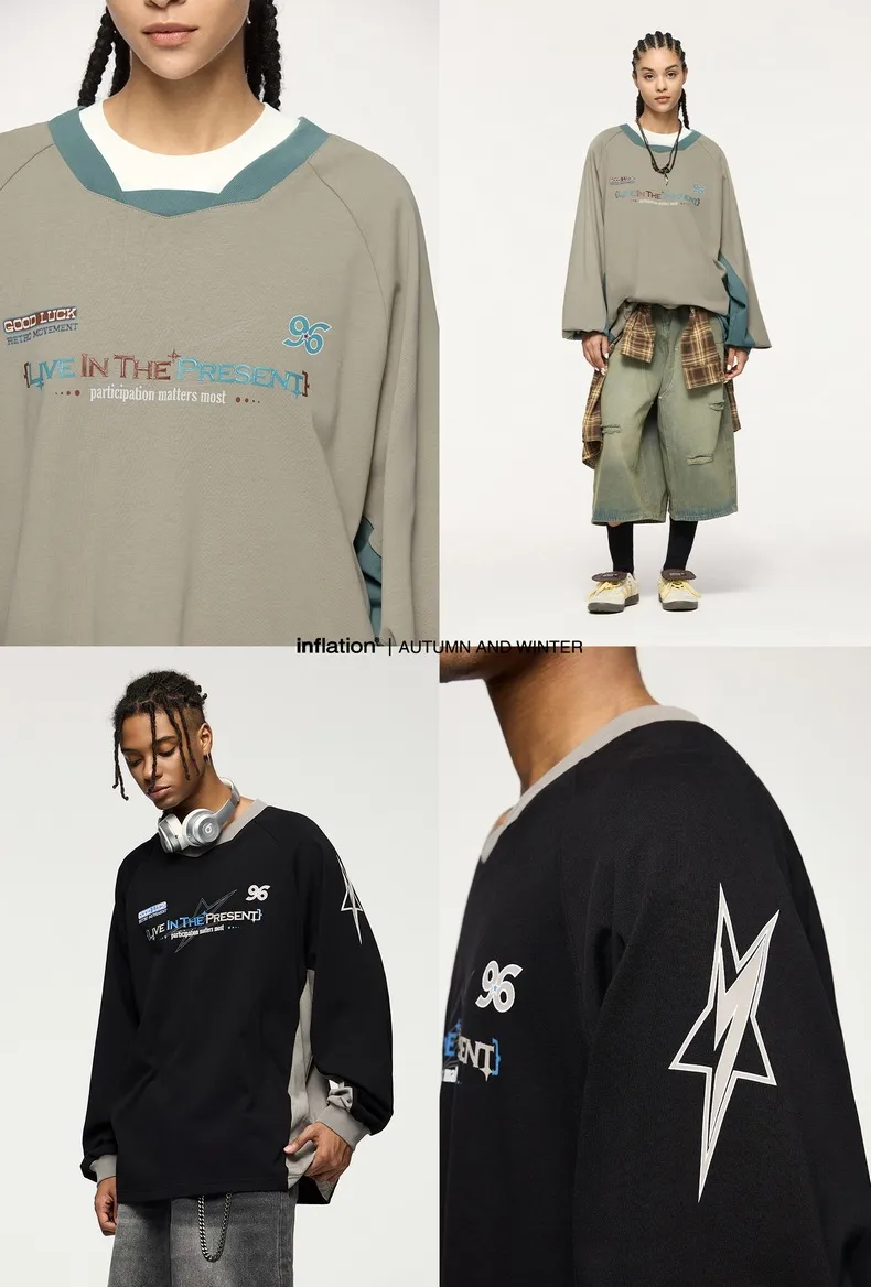 INF Men's | Retro Sports Stitching Long T-shirt  Fall/Winter New Fashion Brand American Stitching Design Leisure Long T display picture 2
