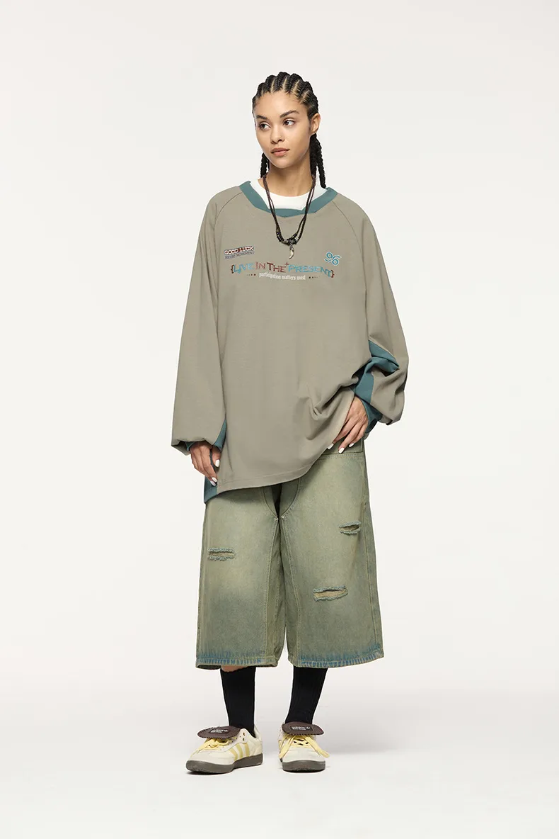 INF Men's | Retro Sports Stitching Long T-shirt  Fall/Winter New Fashion Brand American Stitching Design Leisure Long T display picture 5