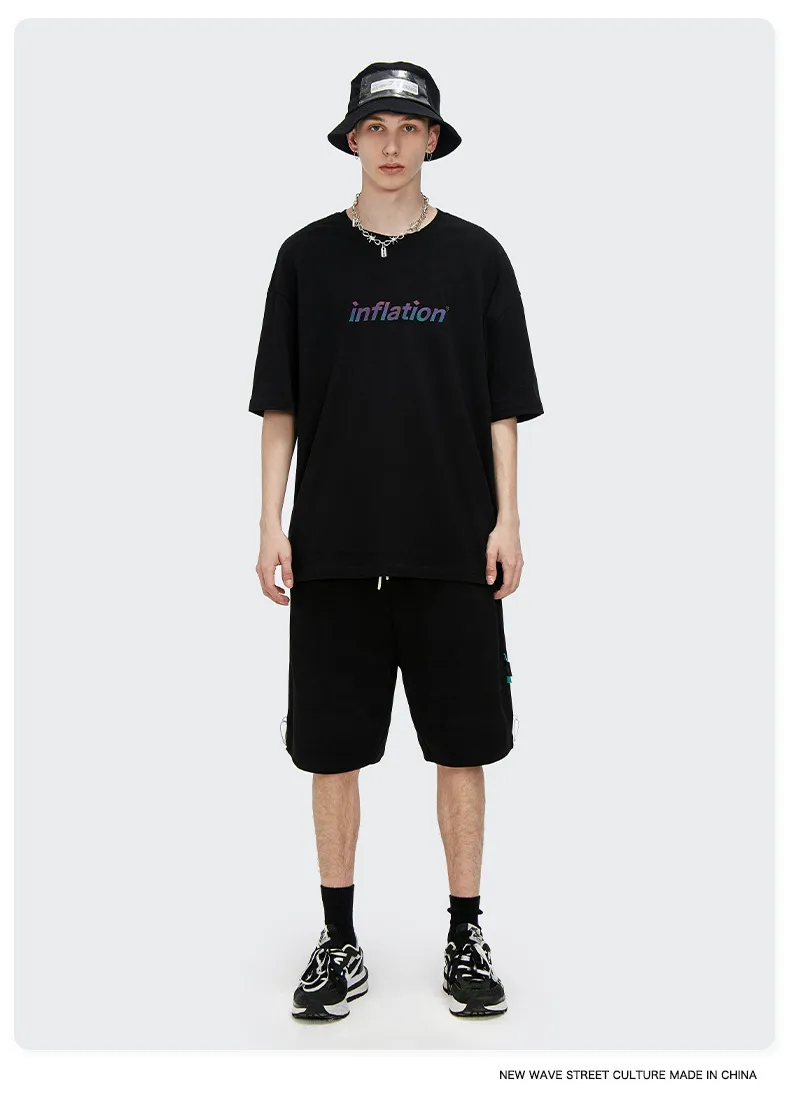Jie Zhan Discount Store | Loosen Edition Laser Colorful Letter Printing Fashion Brand Street Short Sleeve T-shirt Male display picture 3