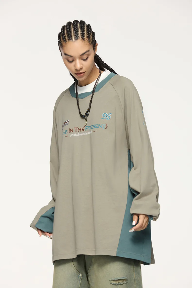 INF Men's | Retro Sports Stitching Long T-shirt  Fall/Winter New Fashion Brand American Stitching Design Leisure Long T display picture 6