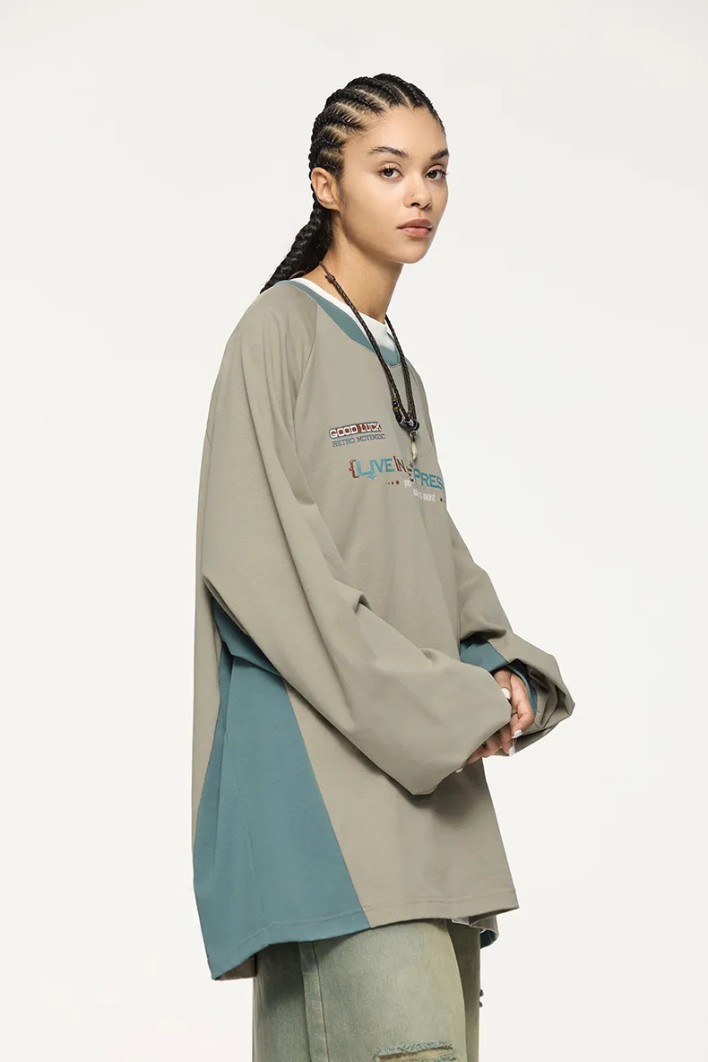 INF Men's | Retro Sports Stitching Long T-shirt  Fall/Winter New Fashion Brand American Stitching Design Leisure Long T display picture 7