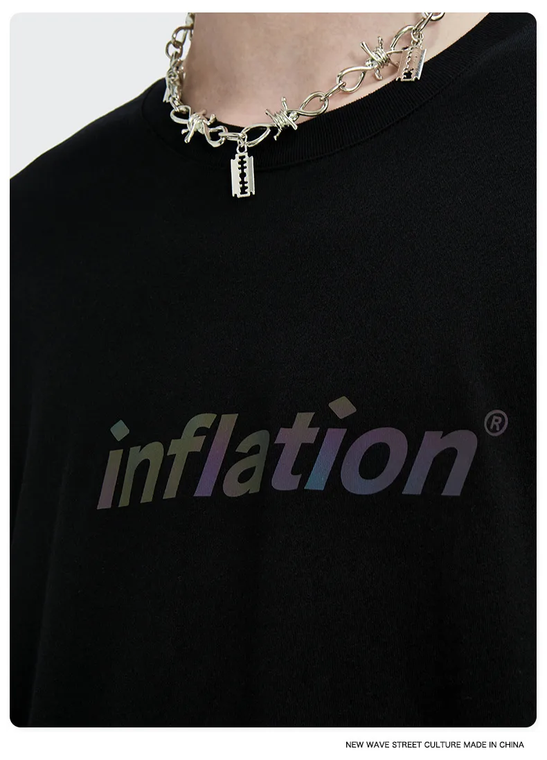 Jie Zhan Discount Store | Loosen Edition Laser Colorful Letter Printing Fashion Brand Street Short Sleeve T-shirt Male display picture 6