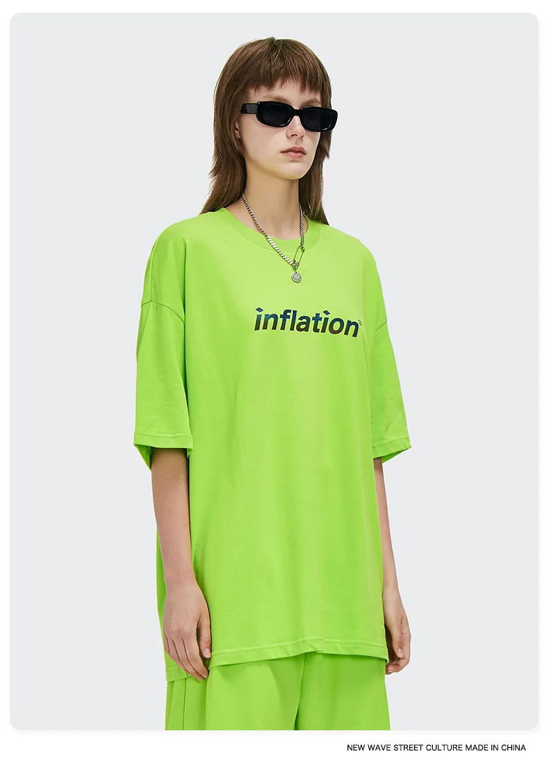 Jie Zhan Discount Store | Loosen Edition Laser Colorful Letter Printing Fashion Brand Street Short Sleeve T-shirt Male display picture 8