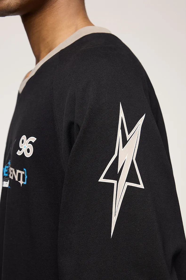 INF Men's | Retro Sports Stitching Long T-shirt  Fall/Winter New Fashion Brand American Stitching Design Leisure Long T display picture 15