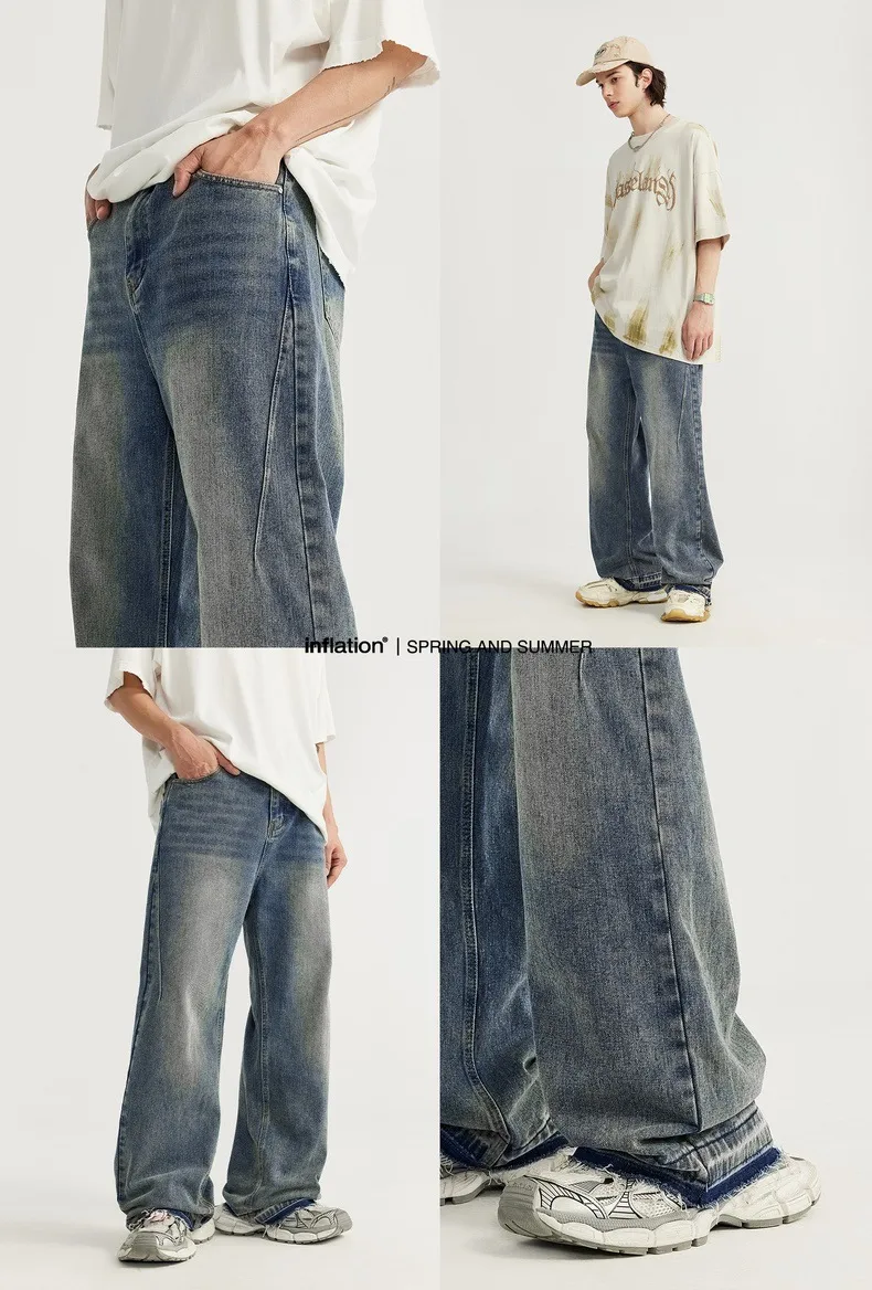 INF Men's | Rough Edge Wash Water Wide Leg Jeans  Spring And Summer New Fashion Brand Street Loose Men's Straight Pants display picture 2