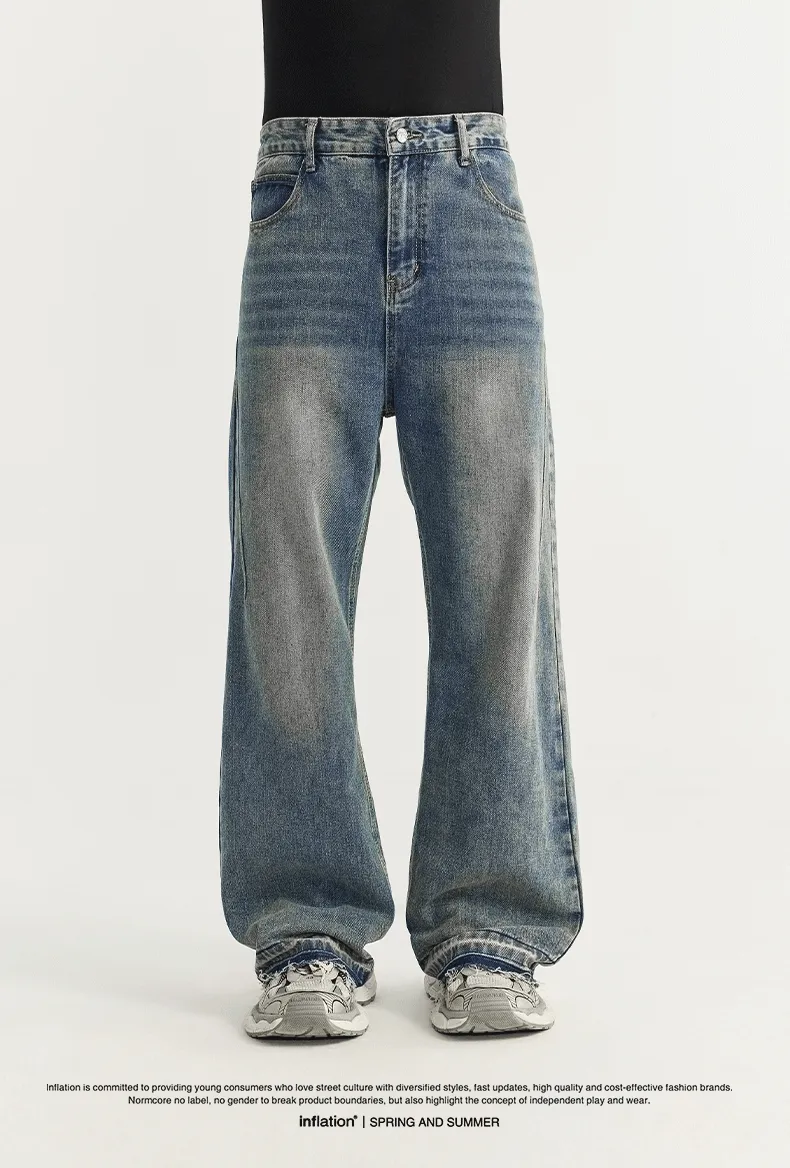 INF Men's | Rough Edge Wash Water Wide Leg Jeans  Spring And Summer New Fashion Brand Street Loose Men's Straight Pants display picture 3
