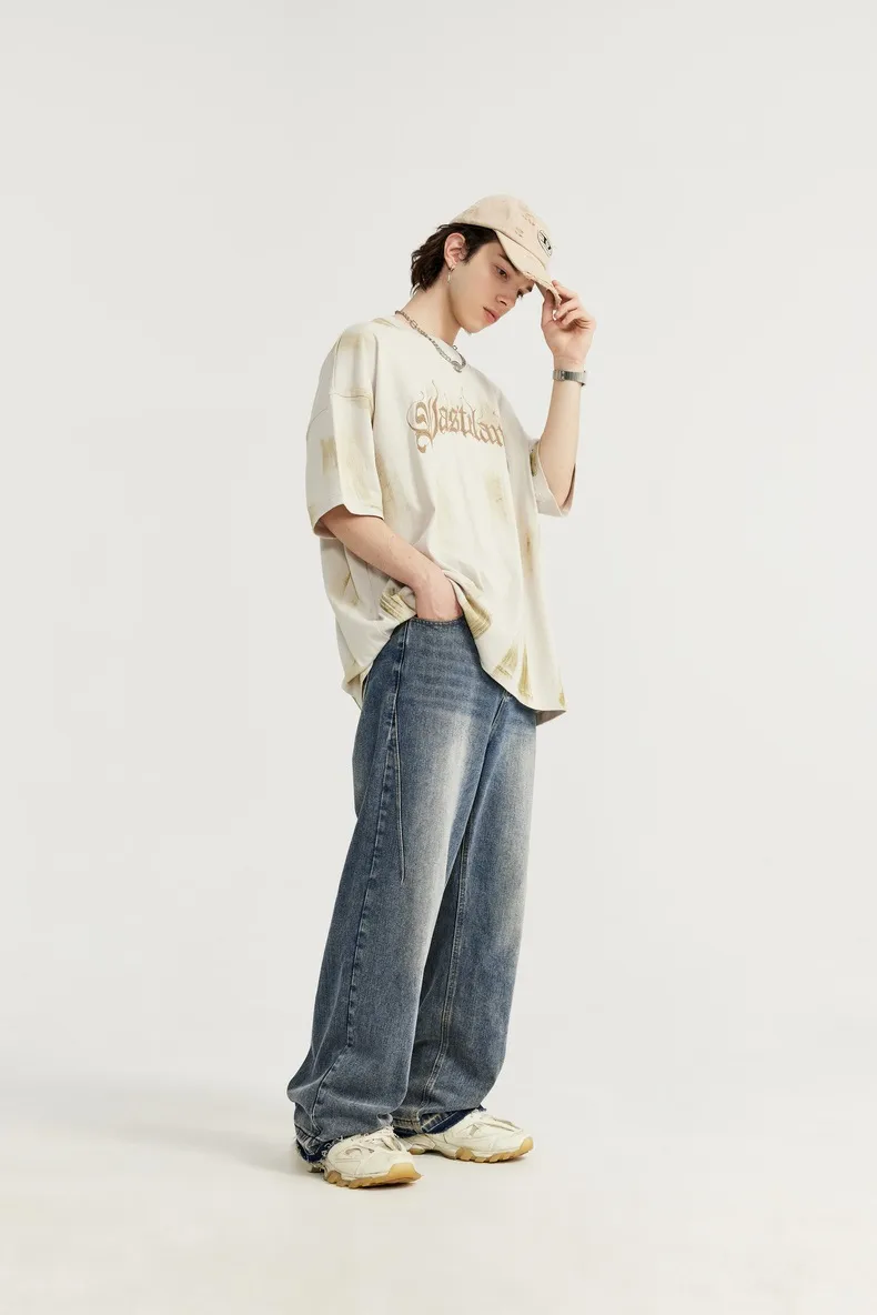 INF Men's | Rough Edge Wash Water Wide Leg Jeans  Spring And Summer New Fashion Brand Street Loose Men's Straight Pants display picture 6