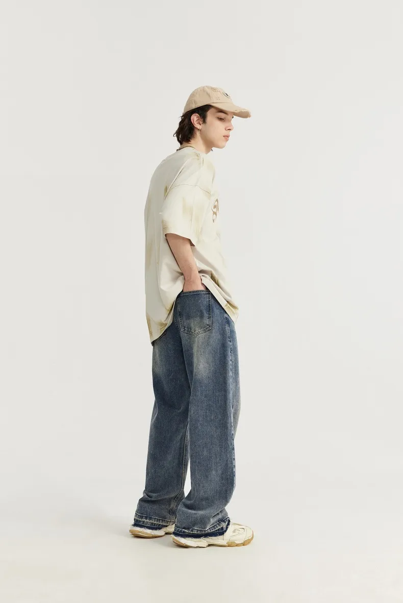 INF Men's | Rough Edge Wash Water Wide Leg Jeans  Spring And Summer New Fashion Brand Street Loose Men's Straight Pants display picture 7