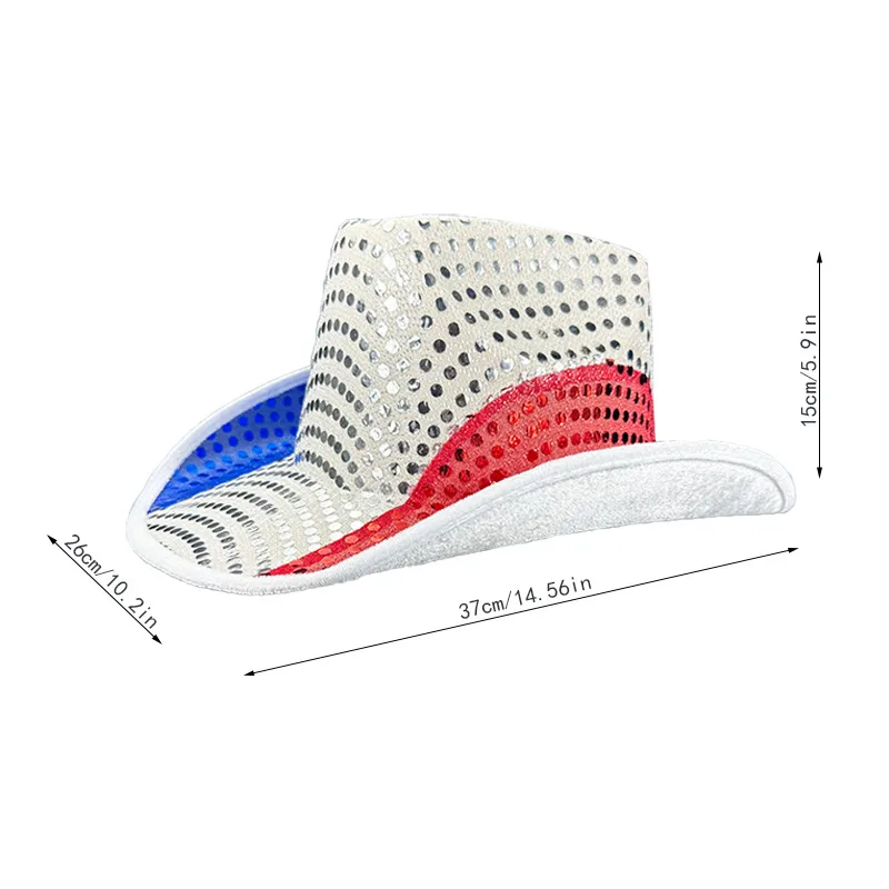 American Flag Independence Day Red White Blue Cowboy Hat Independence Day Sequins Cowboy Hat Spliced Color Bow-tie Cowboy Hat display picture 2