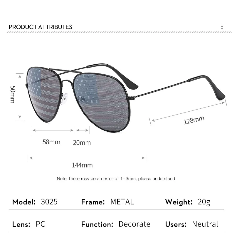 Metal Double Beam Classic Retro American Flag Independence Day Sunglasses Sunglasses Toad Sunglasses Male 3025 display picture 6