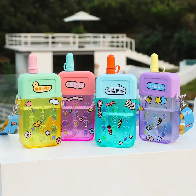 Creative Cartoon Cute Mobile Phone Cup Straw Water Cup Macaron Stickers For Children Adult Female University And Middle School Students display picture 9