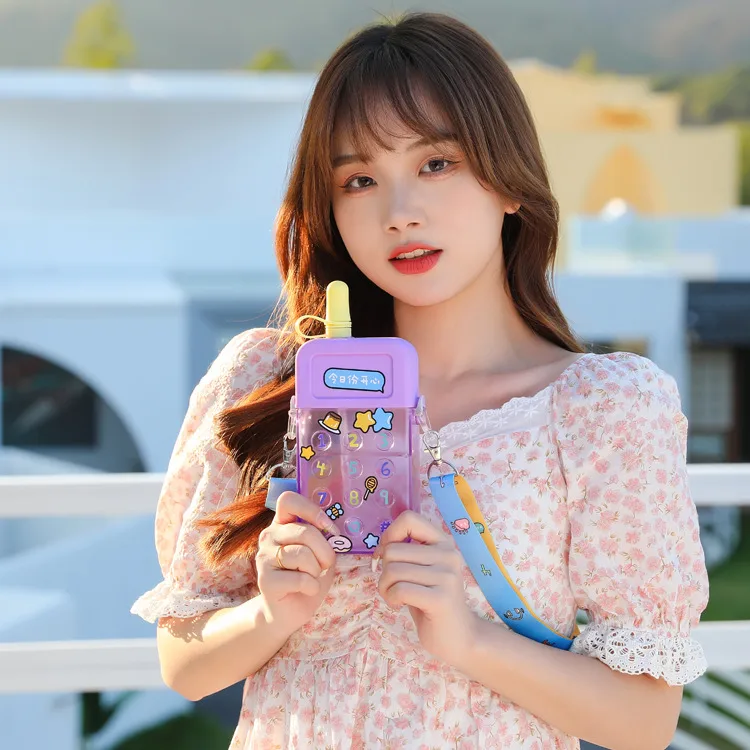 Creative Cartoon Cute Mobile Phone Cup Straw Water Cup Macaron Stickers For Children Adult Female University And Middle School Students display picture 6