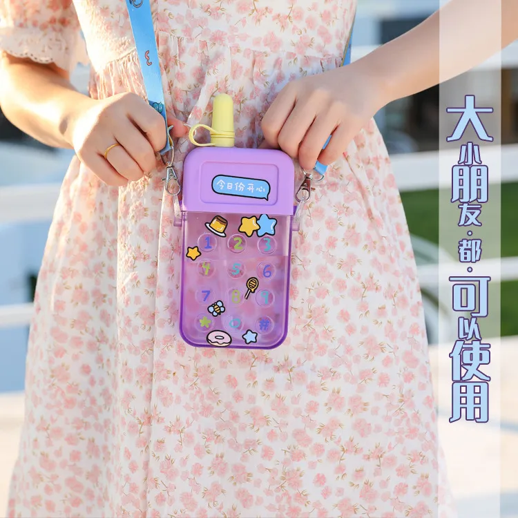 Creative Cartoon Cute Mobile Phone Cup Straw Water Cup Macaron Stickers For Children Adult Female University And Middle School Students display picture 7