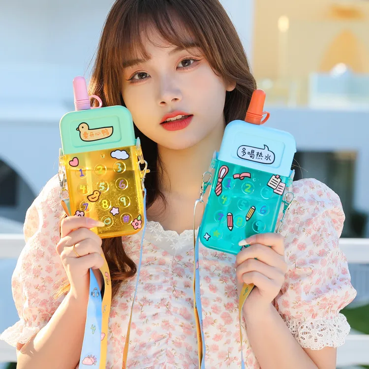 Creative Cartoon Cute Mobile Phone Cup Straw Water Cup Macaron Stickers For Children Adult Female University And Middle School Students display picture 8