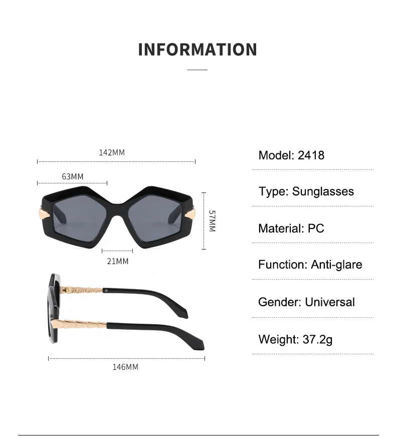Streetwear Cool Style Solid Color PC UV400 Protection Tinted Lenses Polygon Full Frame Glasses display picture 5