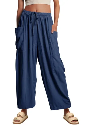 Spring And Summer  Europe And The United States Elastic Waist Pleated Waist Straight Pants Loose Casual Cotton And Linen Pants display picture 15