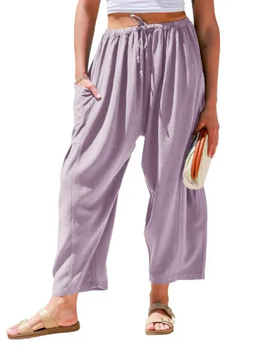 Spring And Summer  Europe And The United States Elastic Waist Pleated Waist Straight Pants Loose Casual Cotton And Linen Pants display picture 16