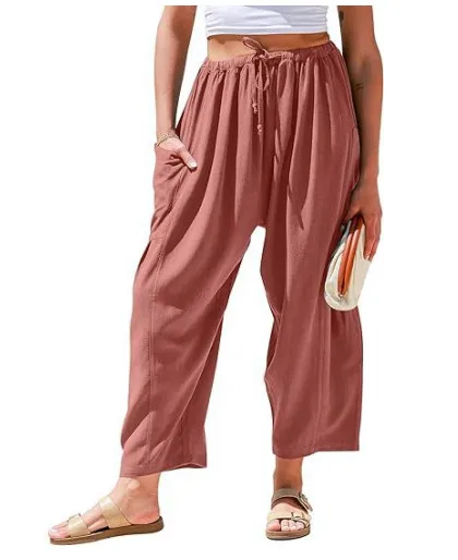 Spring And Summer  Europe And The United States Elastic Waist Pleated Waist Straight Pants Loose Casual Cotton And Linen Pants display picture 17